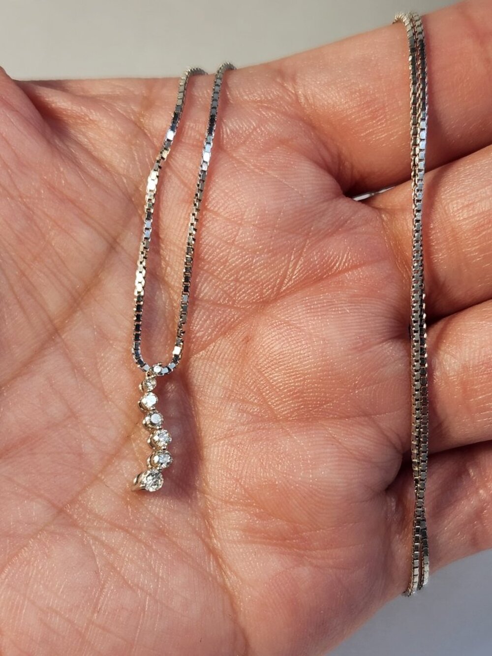 10K White Gold Diamond Journey Pendant & Fremada Slider box chain pull Necklace